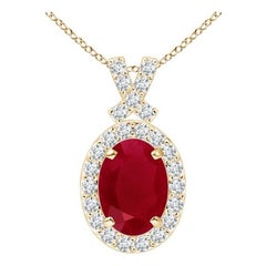 ANGARA Ciondolo con rubino naturale da 1 centesimo e aureola di diamanti in oro giallo 14K