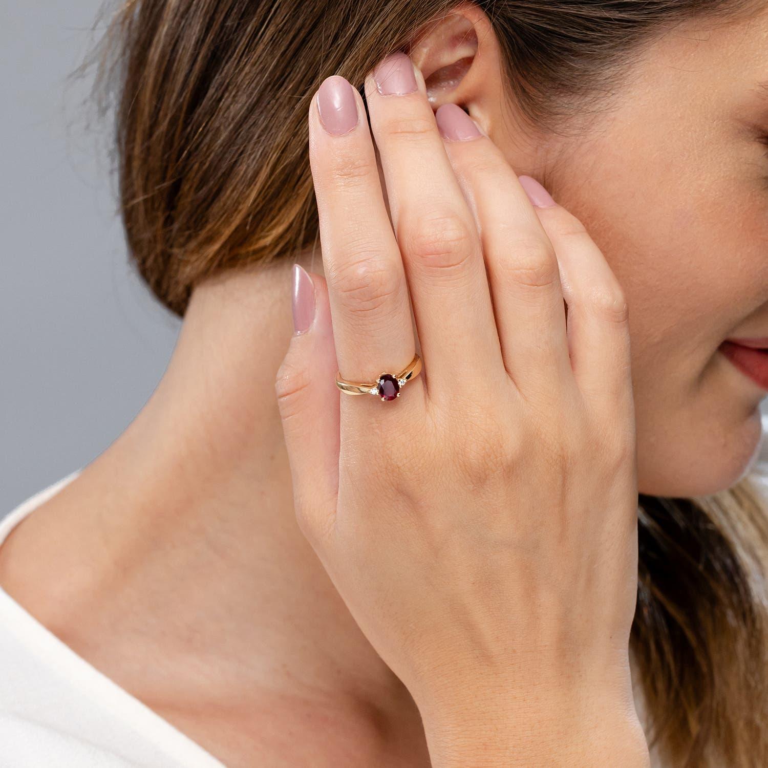 Modern Angara Natural 1ct Ruby Solitaire Engagement Ring with Diamond in 14K Solid Gold For Sale