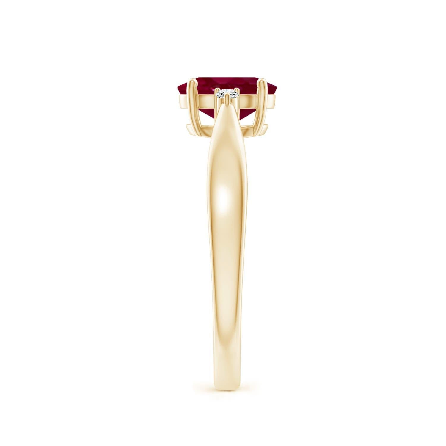 Angara Natural 1ct Ruby Solitaire Engagement Ring with Diamond in 14K Solid Gold In New Condition For Sale In Los Angeles, CA