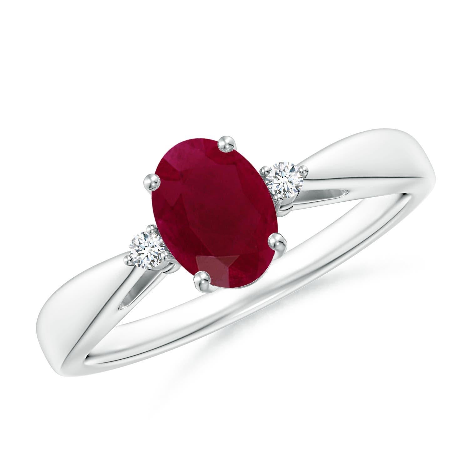 Angara Natural 1ct Ruby Solitaire Engagement Ring with Diamond in 14K Solid Gold For Sale 2