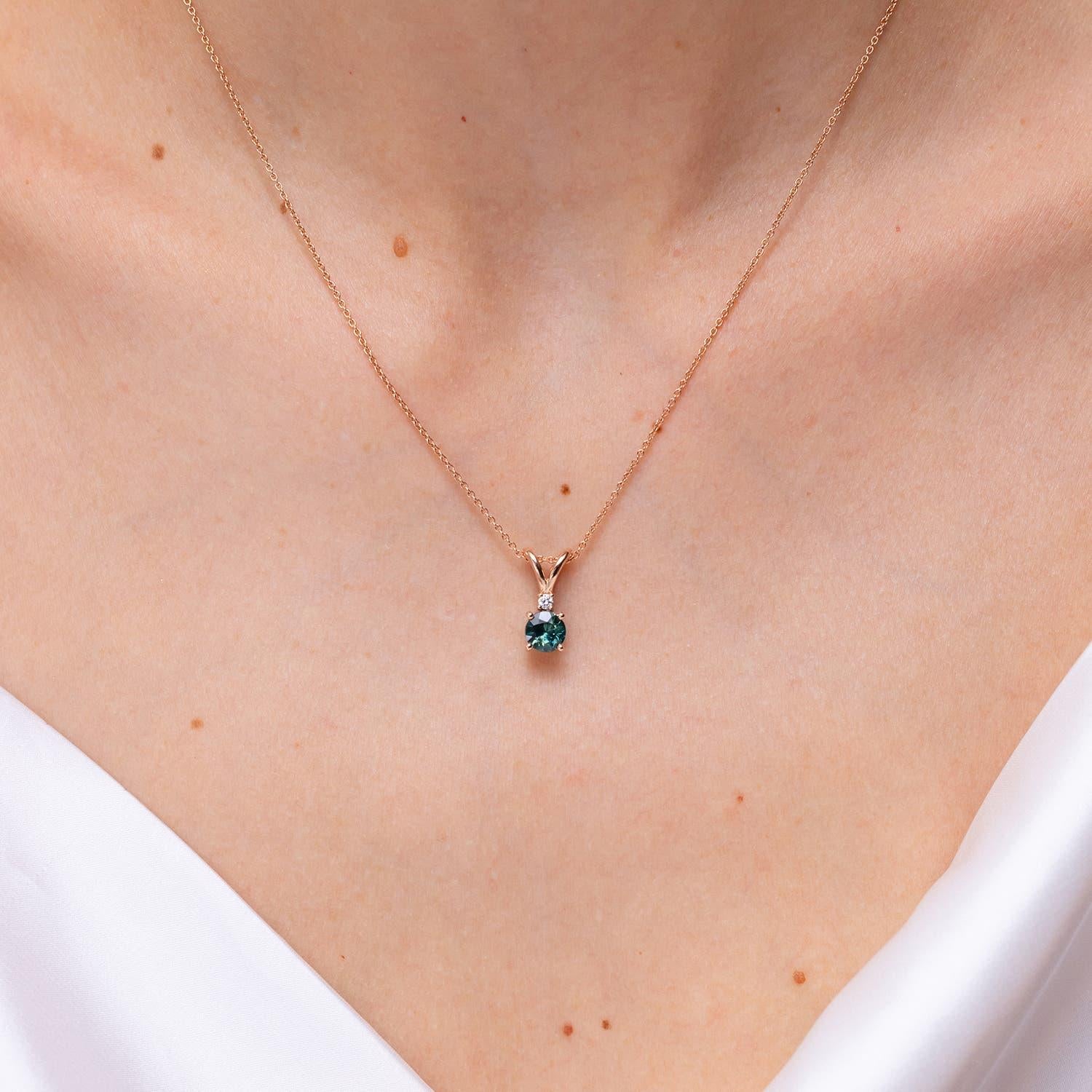 Modern Angara Natural 1ct Teal Montana Sapphire & Diamond Solitaire Pendant in 14K Gold For Sale