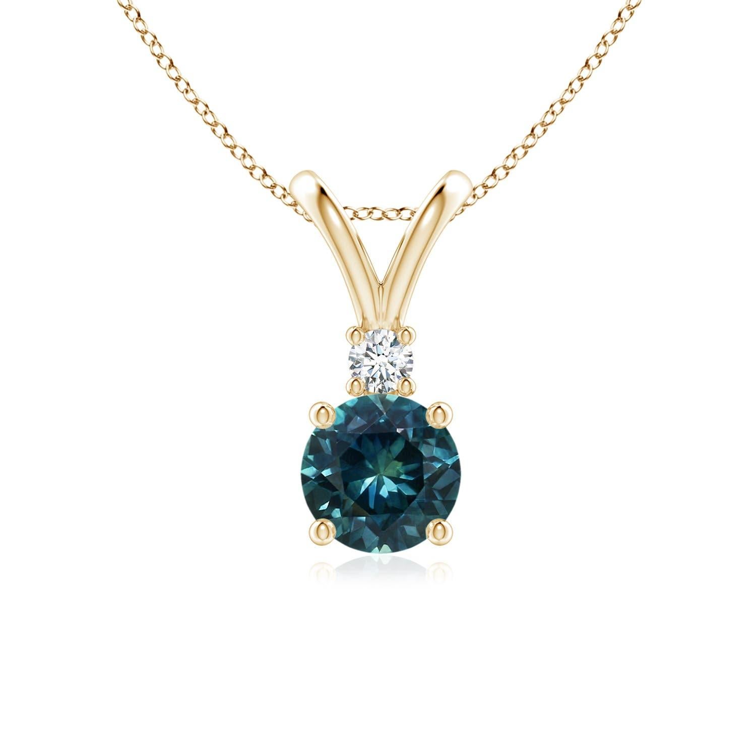 Angara Natural 1ct Teal Montana Sapphire & Diamond Solitaire Pendant in 14K Gold For Sale 1