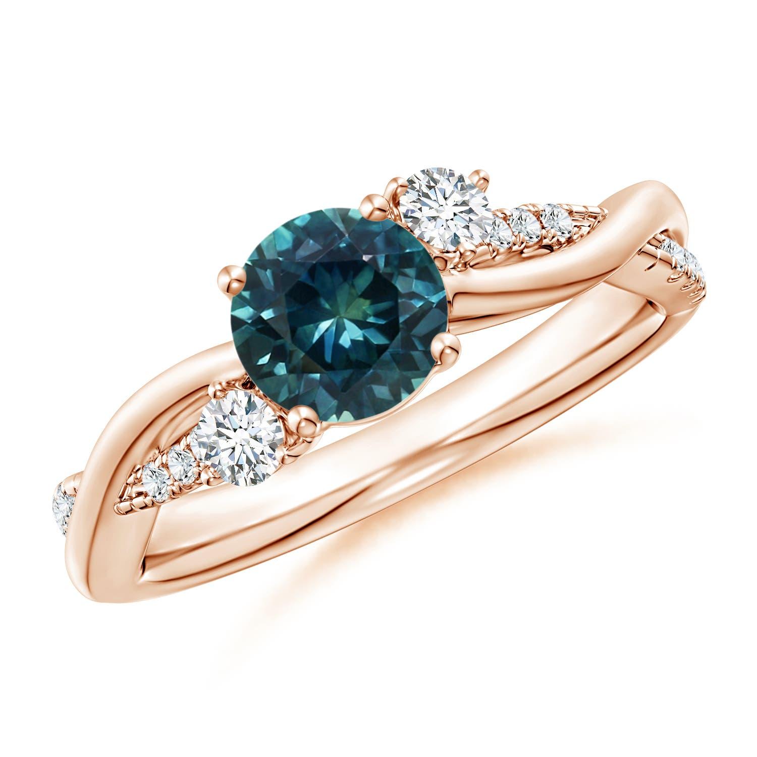 Angara Natural 1ct Teal Montana Sapphire Diamond Twisted Vine in 14K Solid Gold For Sale 3
