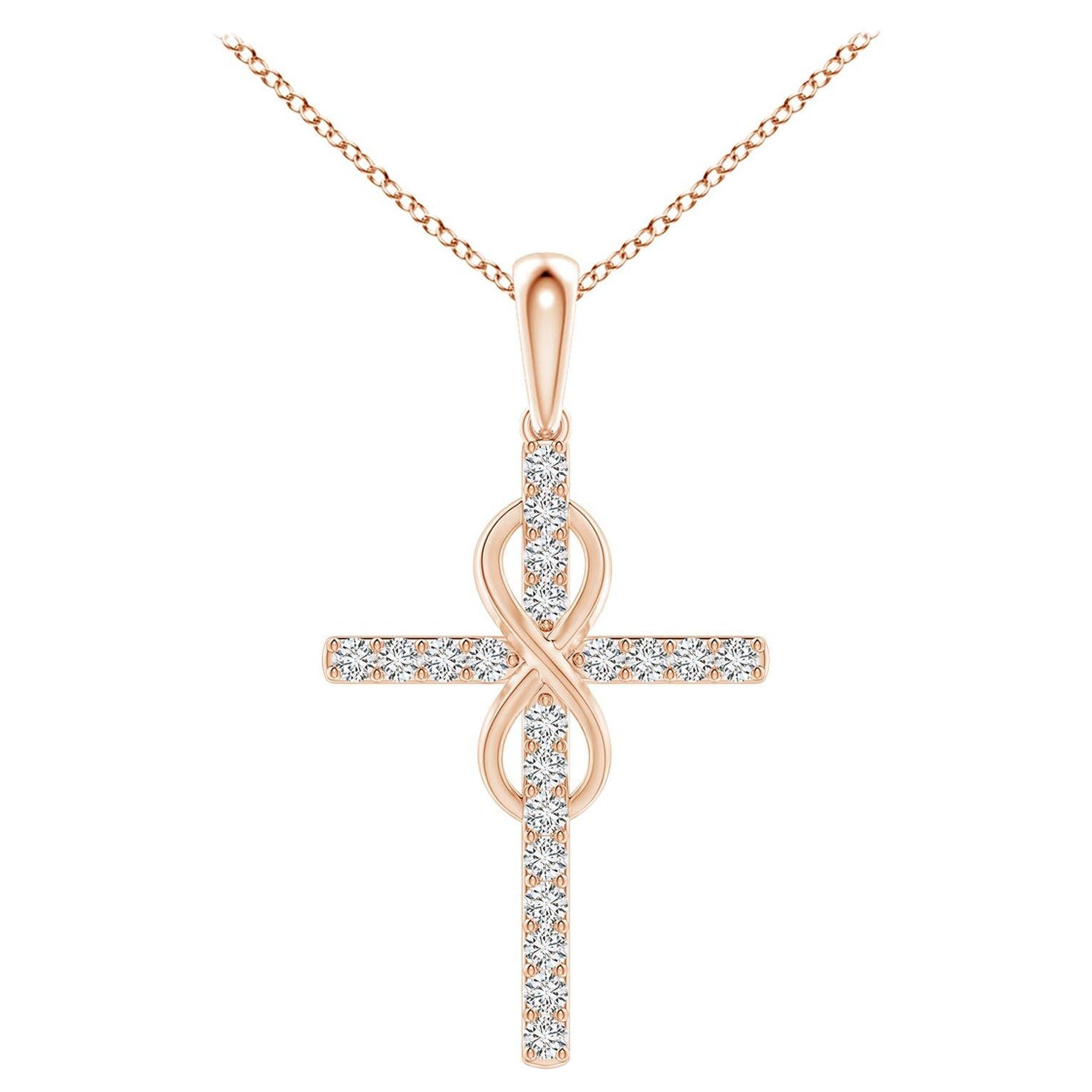 Angara Natural 2 ct Diamant Kreuz und Unendlichkeit Anhänger in 14K Rose Gold
