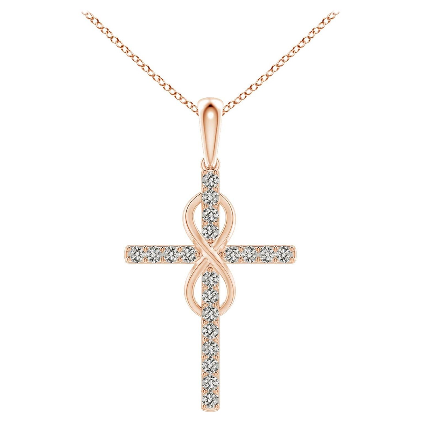 Angara Natural 2 ct Diamant Kreuz und Unendlichkeit Anhänger in 14K Rose Gold im Angebot