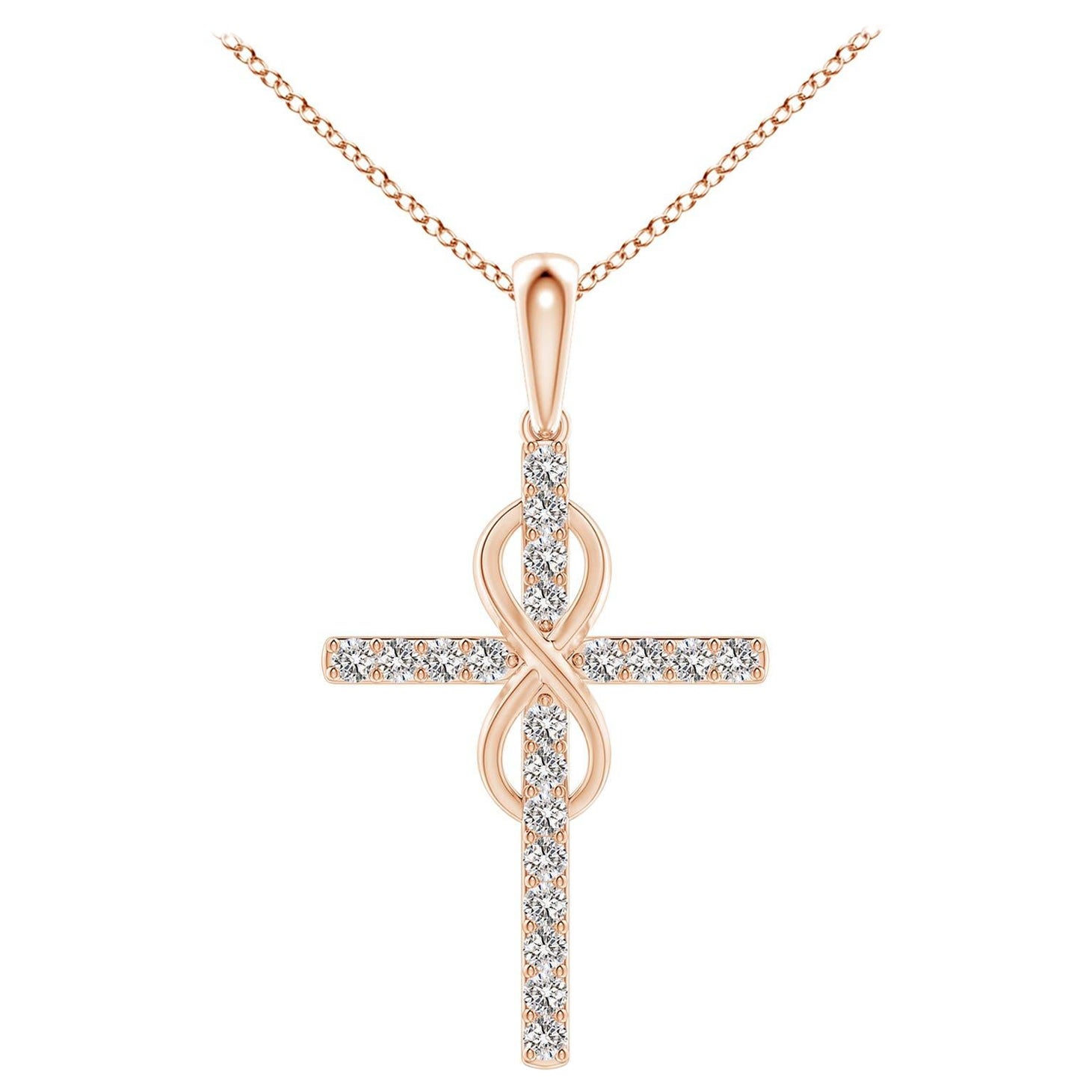 Angara Natural 2 ct Diamant Kreuz und Unendlichkeit Anhänger in 14K Rose Gold