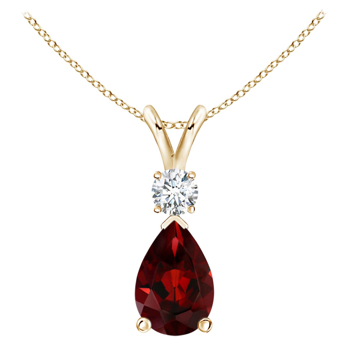 ANGARA Natürlicher 2,10 Karat Granat-Tropfen-Anhänger mit Diamant in 14 Karat Gelbgold