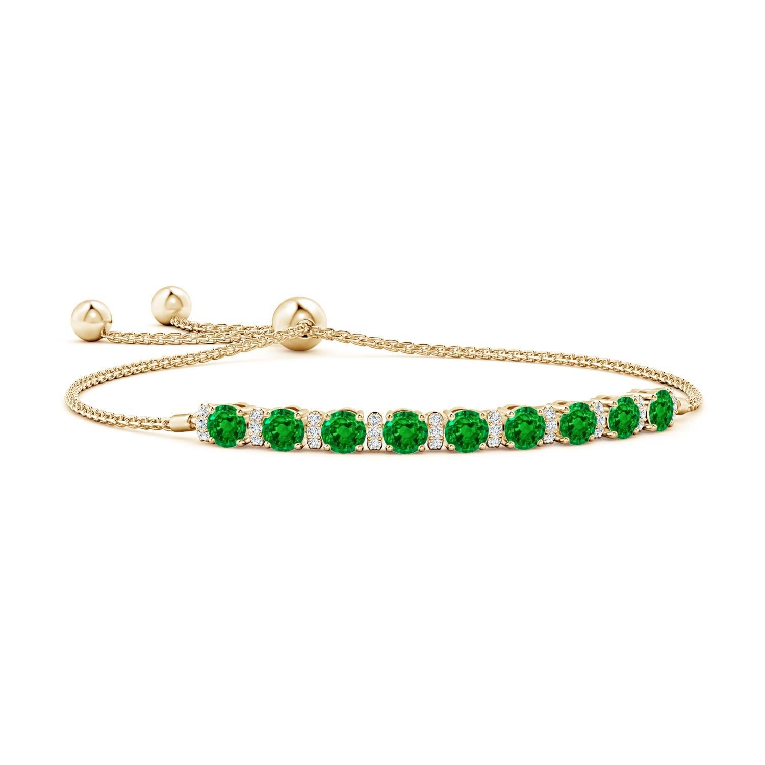 Women's Angara Natural 2.16 ct Emerald Bolo Bracelet with Diamond Accents in 14K Gold For Sale