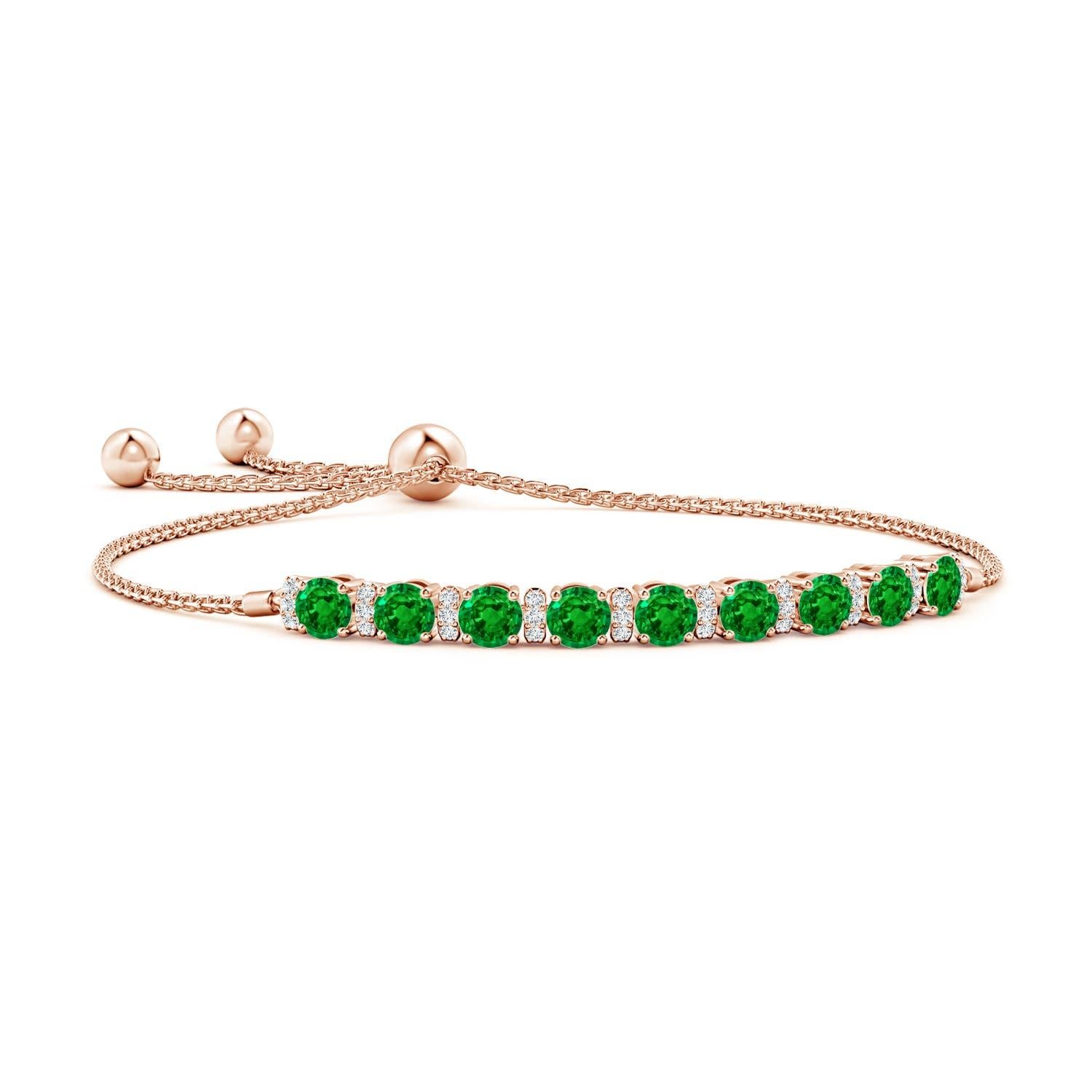 Angara Natural 2.16 ct Emerald Bolo Bracelet with Diamond Accents in 14K Gold For Sale 1