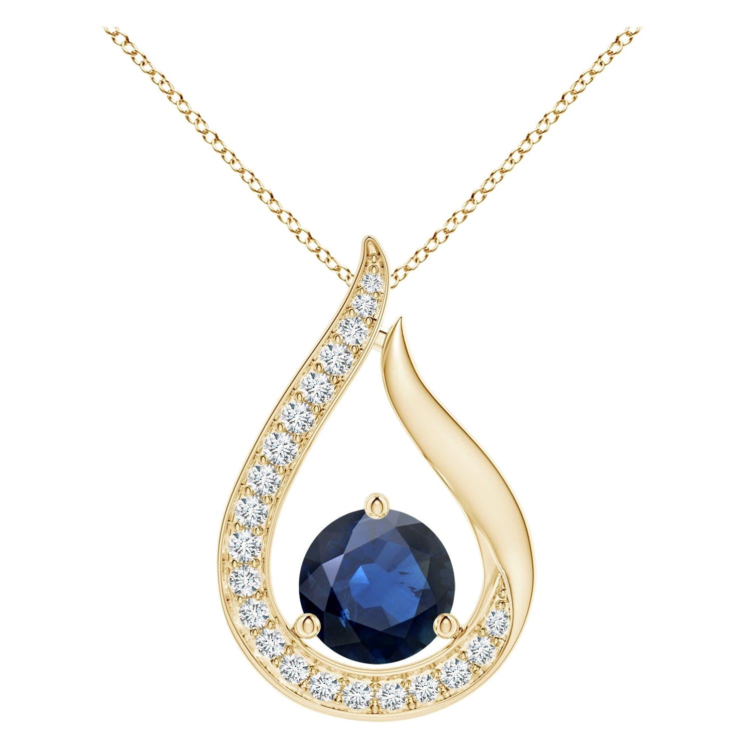 Angara Nature 2.2 ct Blue Sapphire Tulip Pendentif avec Diamants 14K Yellow Gold