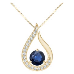 Angara Colgante Tulipán de Zafiro Azul Natural de 2,2 ct con Diamantes Oro Amarillo de 14K