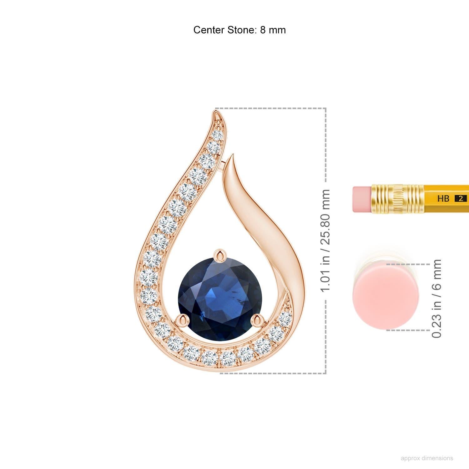 Taille ronde Angara Nature 2.2 ct Blue Sapphire Tulip Pendentif avec diamants en or rose 14K en vente