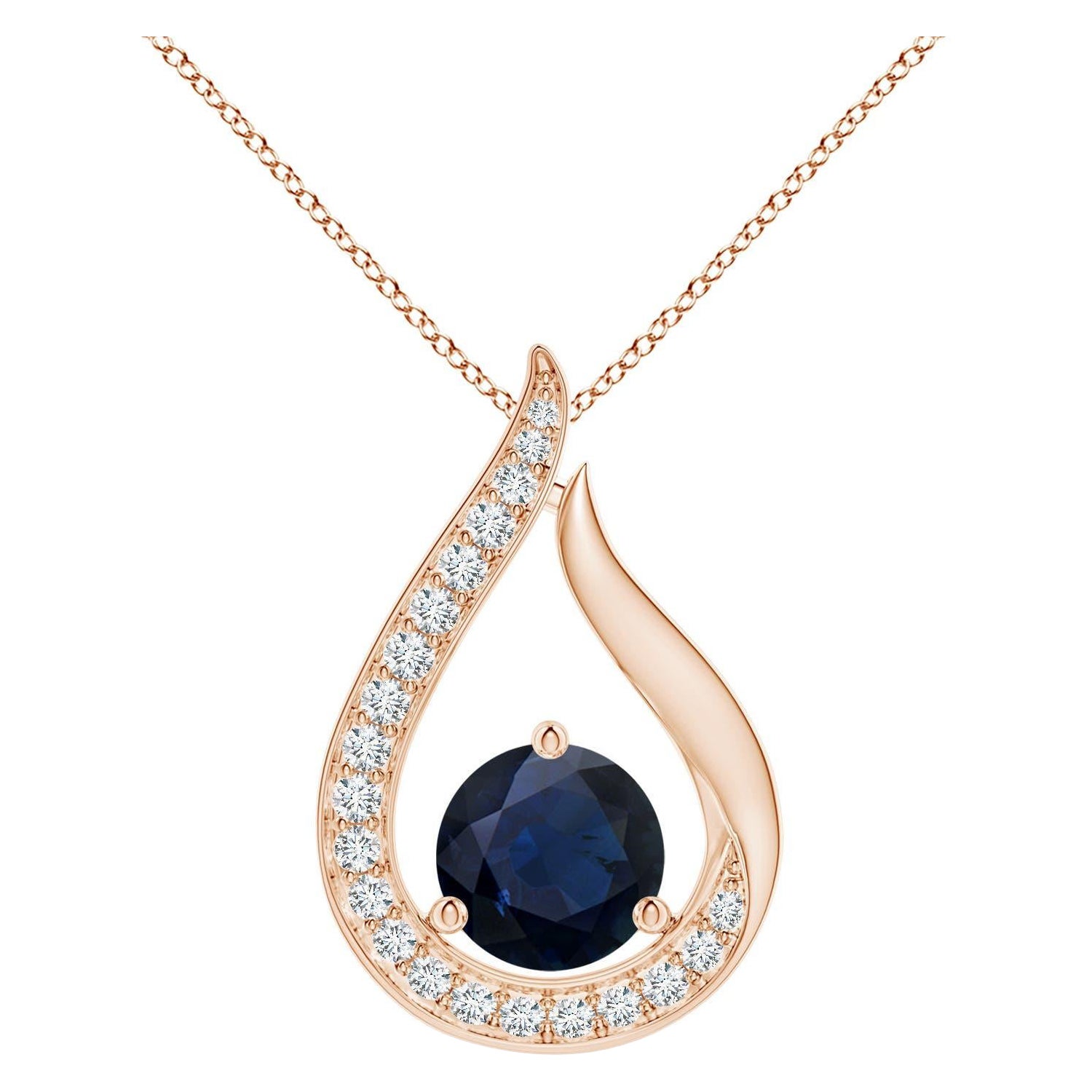 Angara Nature 2.2 ct Blue Sapphire Tulip Pendentif avec diamants en or rose 14K