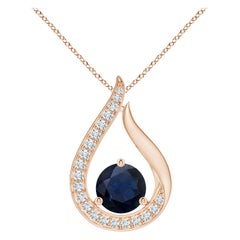 Angara Colgante Tulipán de Zafiro Azul Natural de 2,2 ct con Diamantes en Oro Rosa de 14 quilates