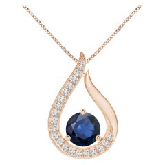Angara Colgante Tulipán de Zafiro Azul Natural de 2,2 ct con Diamantes en Oro Rosa de 14 quilates