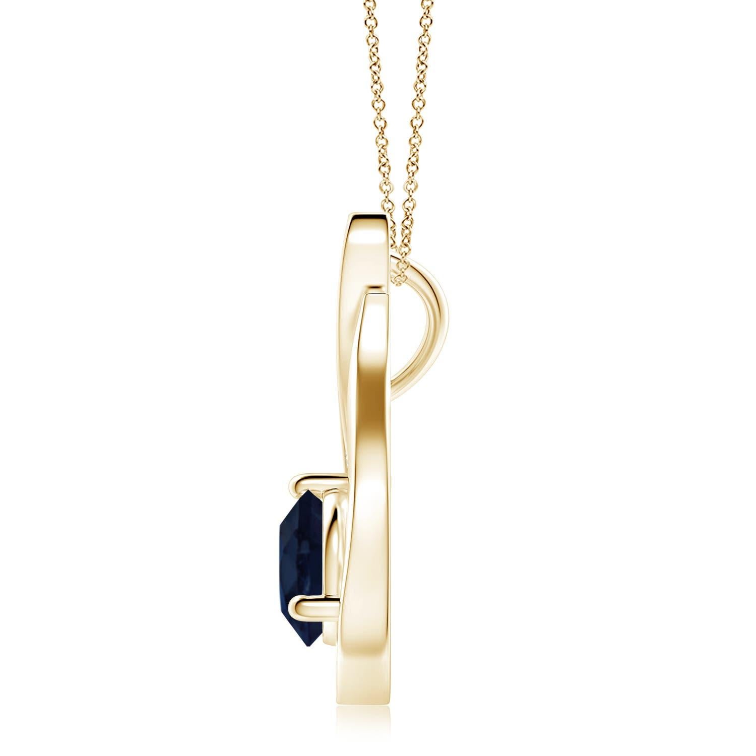 Un ciondolo a tulipano in oro giallo 14k con uno zaffiro blu che ti ipnotizzerà con il suo splendore divino. Il design è caratterizzato da uno zaffiro rotondo incastonato e da accenti di diamante che completano magnificamente lo scintillio della