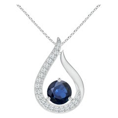 Angara Colgante Tulipán de Zafiro Azul Natural de 2,2 ct con Diamantes en Oro Blanco de 14 quilates