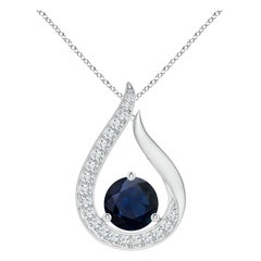 Angara Colgante Tulipán de Zafiro Azul Natural de 2,2 ct con Diamantes en Oro Blanco de 14 quilates