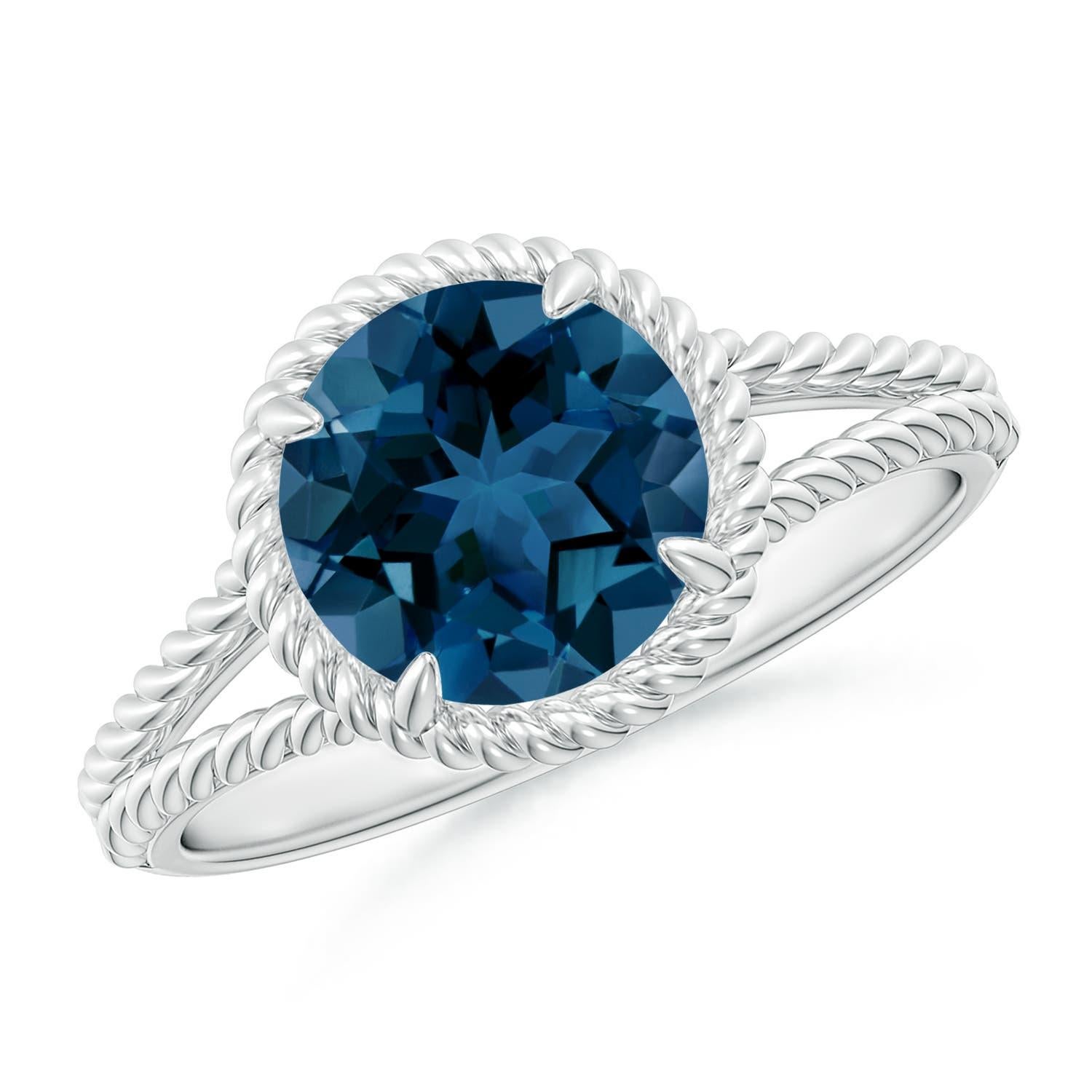 Donna Anello con gambo diviso Angara Nature da 2,35 ct di Topazio Blu di Londra in oro massiccio 14 carati in vendita