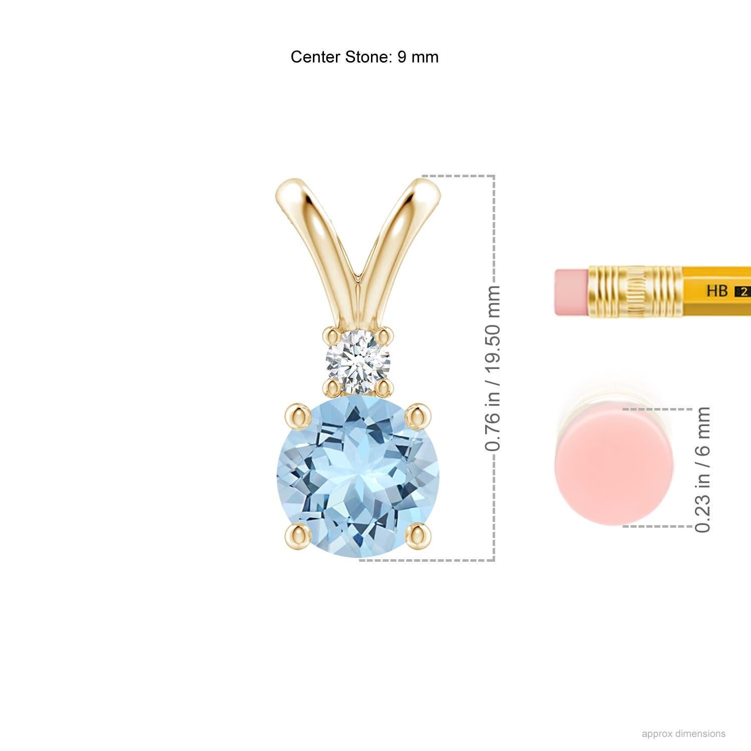 Round Cut Angara Natural 2.3ct Aquamarine Solitaire Pendant with Diamond in 14K Solid Gold For Sale