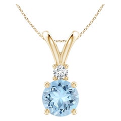 Angara Natural 2.3ct Aquamarine Solitaire Pendant with Diamond in 14K Solid Gold