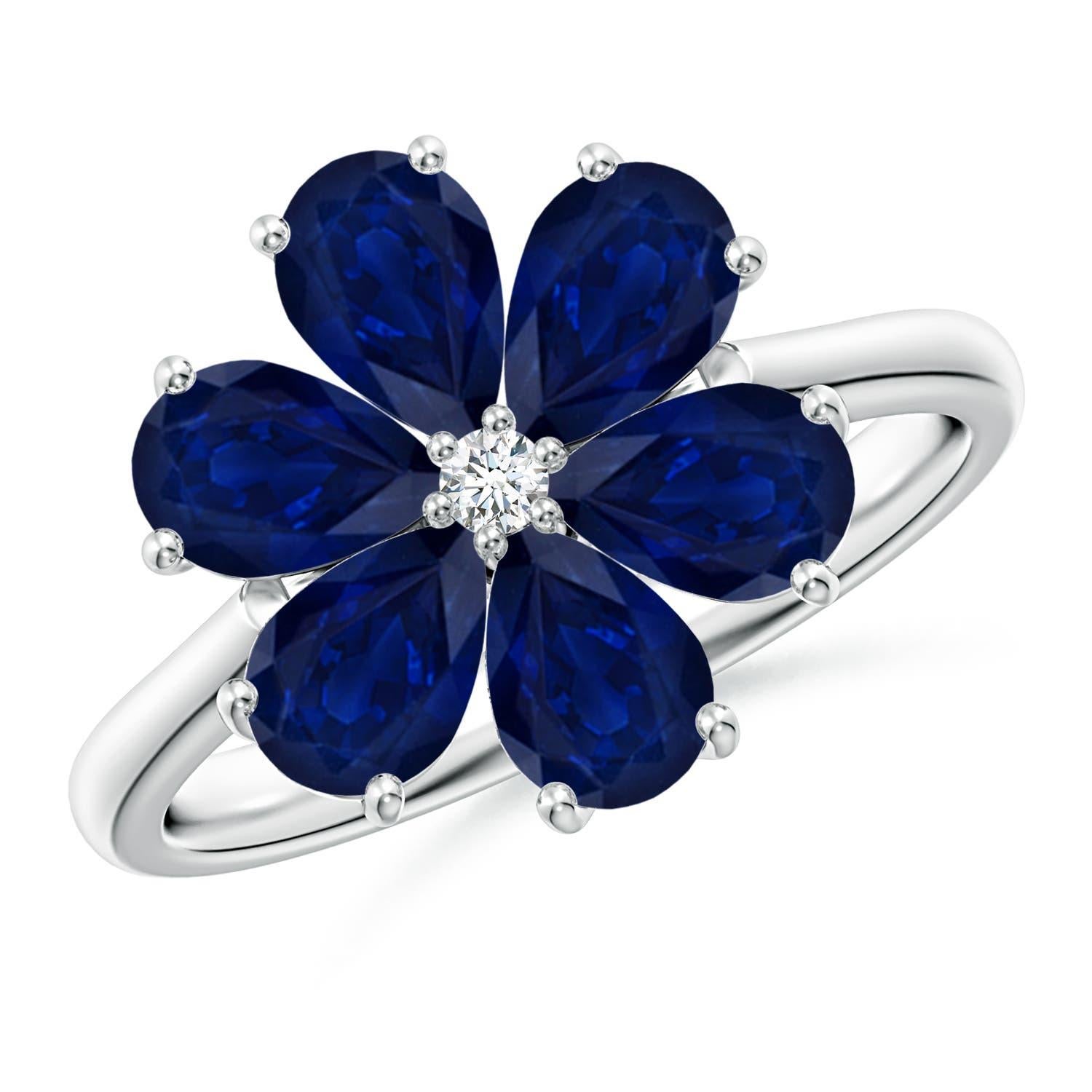 Angara Natural 2.4 ct Blue Sapphire & Diamond Flower Ring in 14K Solid Gold For Sale 1