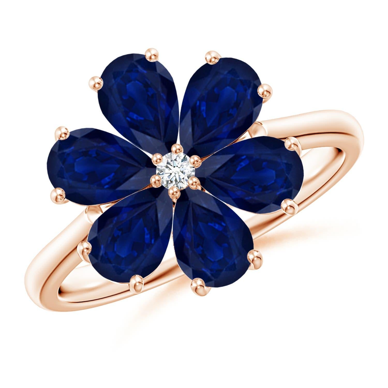 Angara Natural 2.4 ct Blue Sapphire & Diamond Flower Ring in 14K Solid Gold For Sale 2