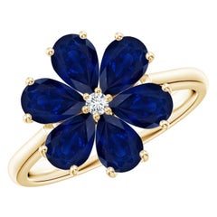 Angara Natural 2.4 ct Blue Sapphire & Diamond Flower Ring in 14K Solid Gold