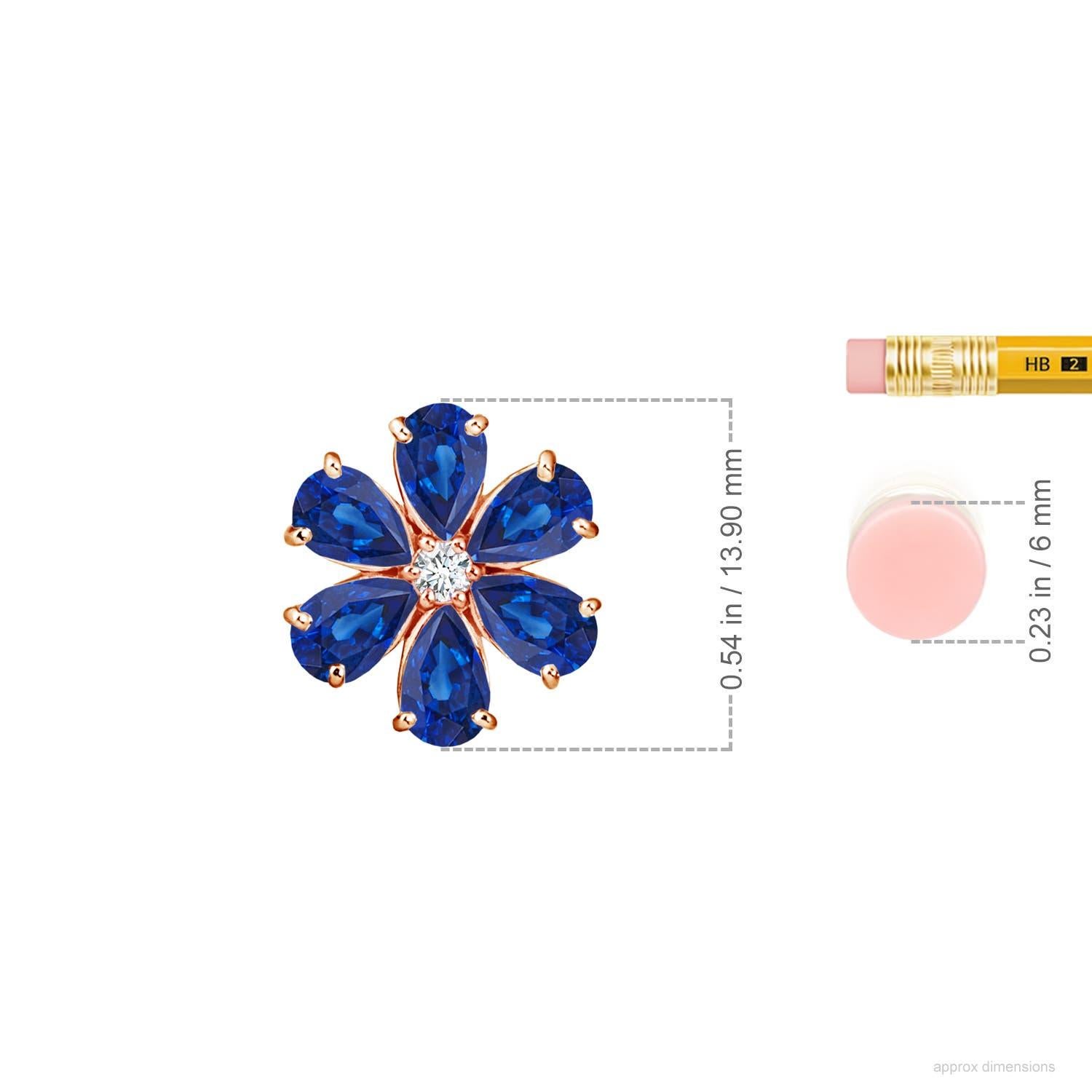 Elaborado en oro rosa de 14 quilates, este colgante de zafiro y diamante presenta un atractivo diseño floral. Los zafiros en forma de pera deslumbran con su encanto azul y están adornados alrededor de un brillante diamante, formando una delicada
