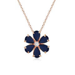 Pendentif Angara Natural 2.4 ct Blue Sapphire Flower Cluster en or rose 14K