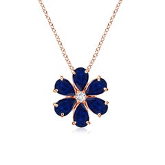 Colgante de racimo de flores de zafiro azul natural Angara de 2,4 ct en oro rosa de 14 quilates