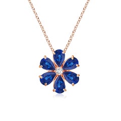 Colgante de racimo de flores de zafiro azul natural Angara de 2,4 ct en oro rosa de 14 quilates