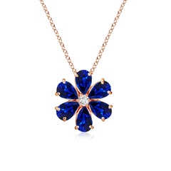 Colgante de racimo de flores de zafiro azul natural Angara de 2,4 ct en oro rosa de 14 quilates