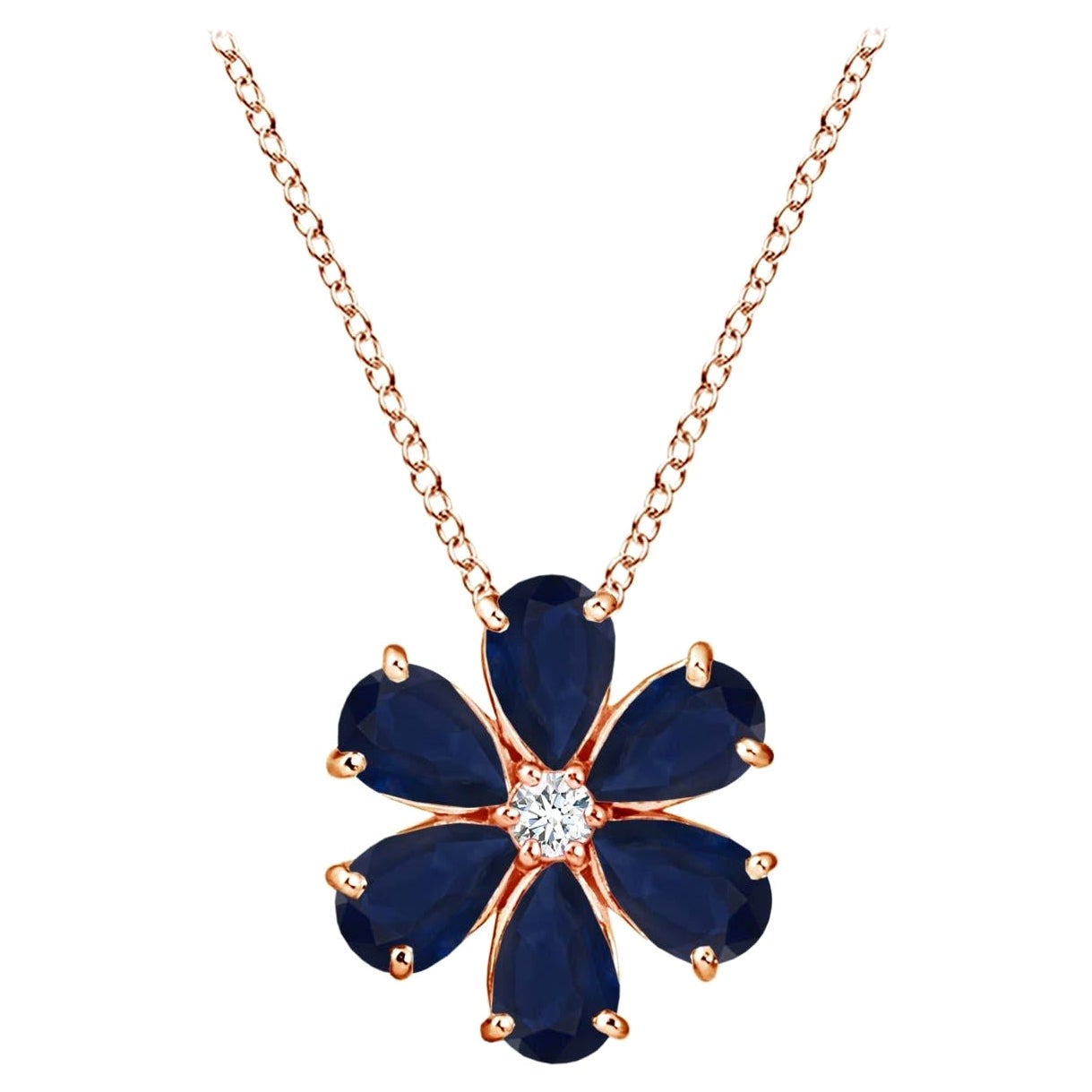 Pendentif Angara Natural 2.4 ct Blue Sapphire Flower Cluster en or rose 14K