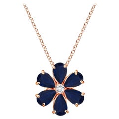 Angara Natural 2.4 ct Blue Sapphire Flower Cluster Pendant in 14K Rose Gold