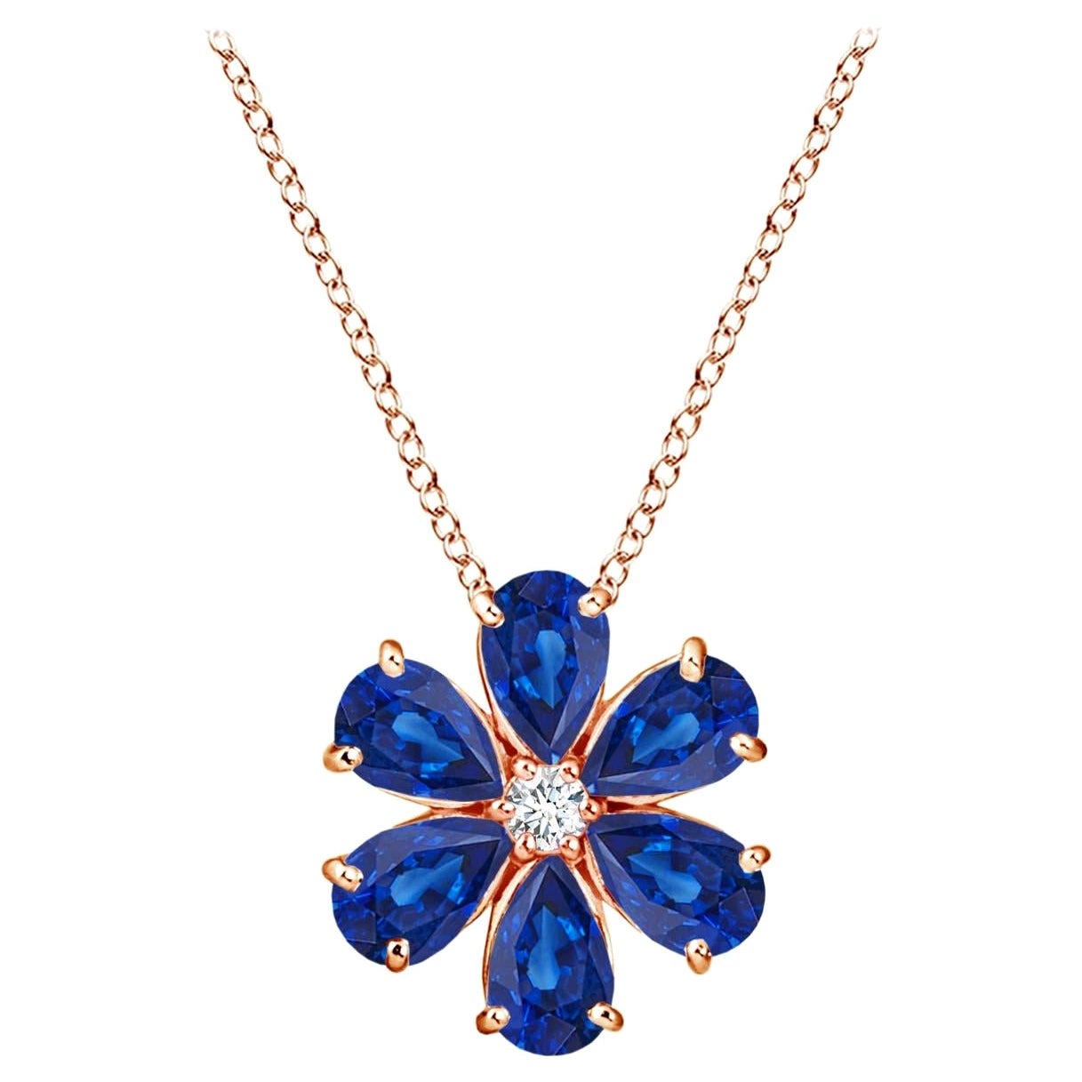 Pendentif Angara Natural 2.4 ct Blue Sapphire Flower Cluster en or rose 14K