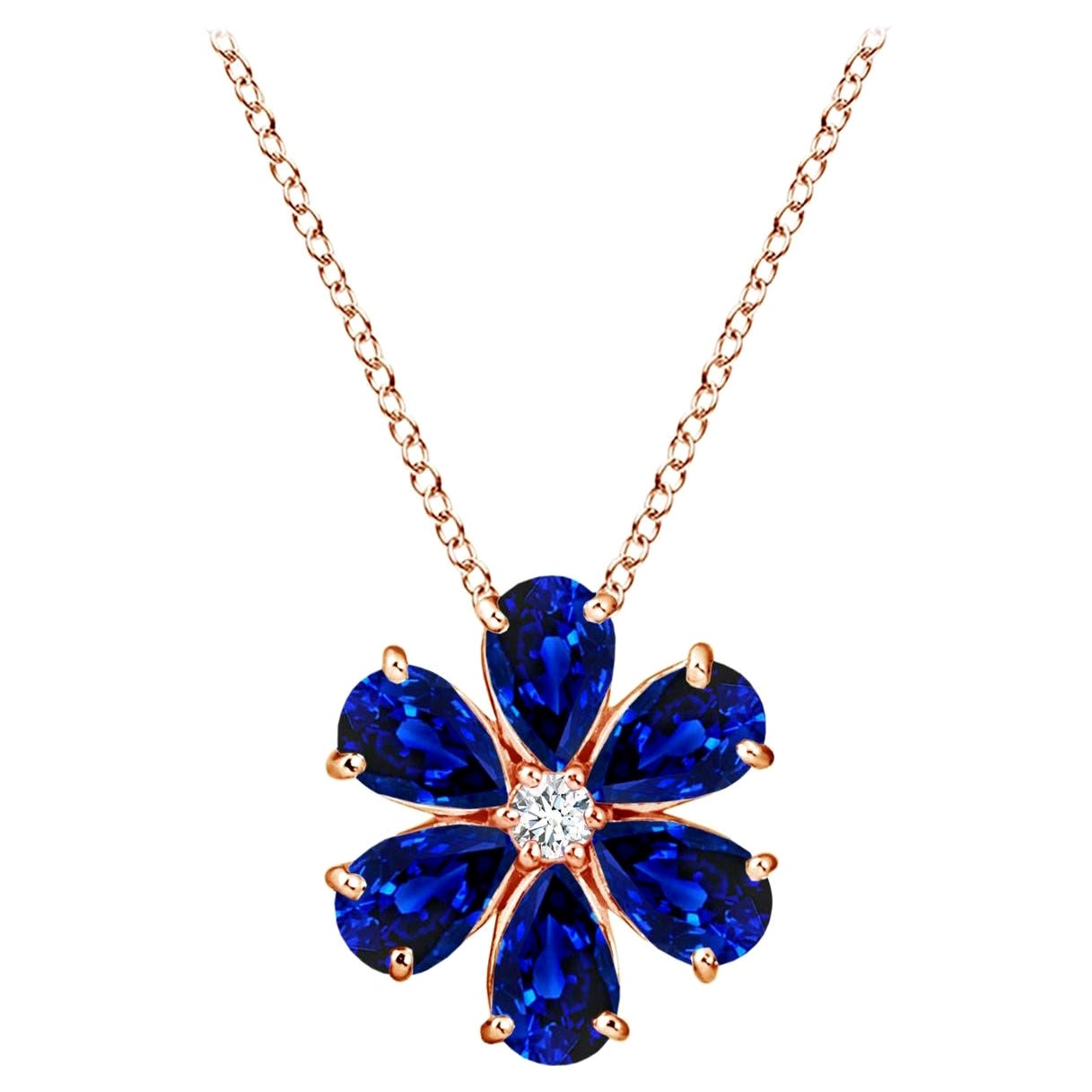 Pendentif Angara Natural 2.4 ct Blue Sapphire Flower Cluster en or rose 14K