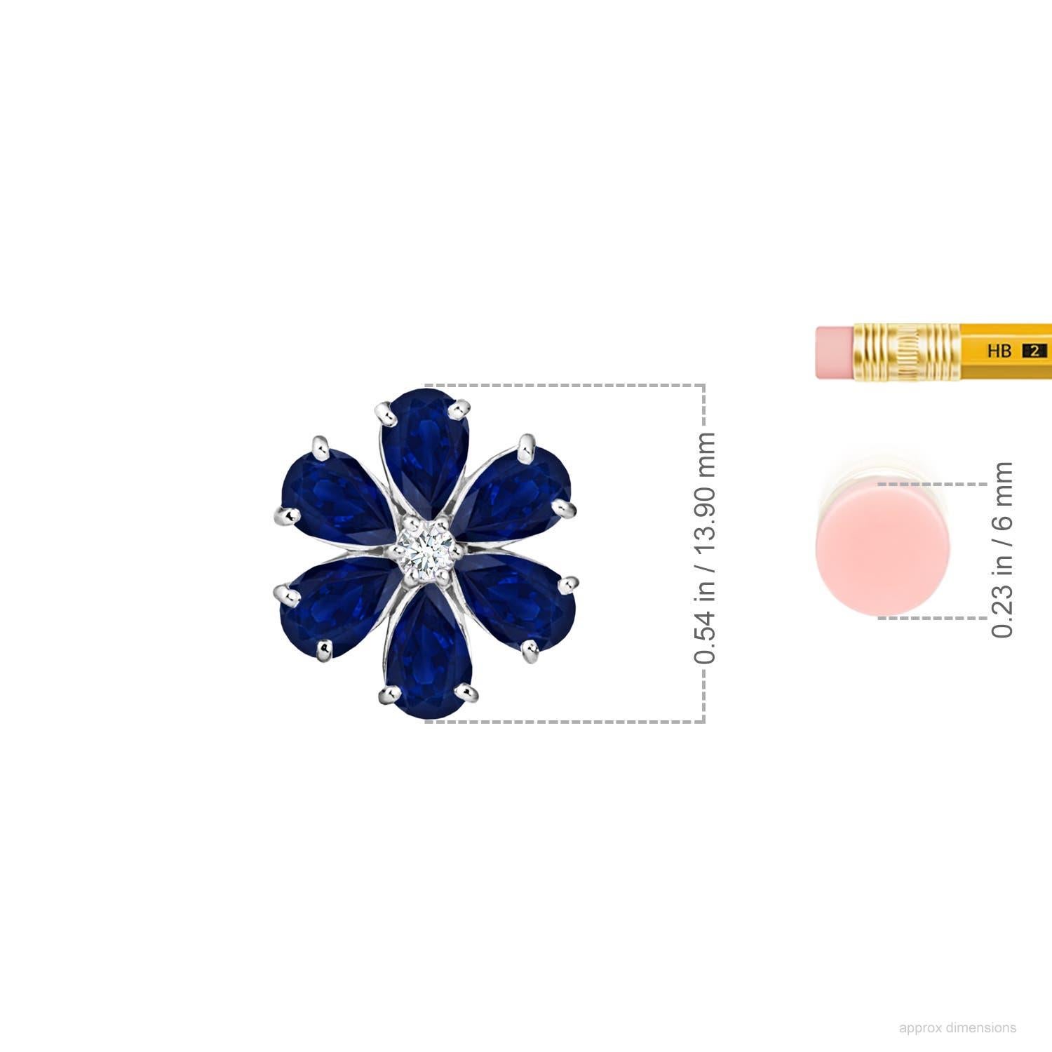 Realizzato in oro bianco 14 carati, questo ciondolo con zaffiro e diamante presenta un seducente design floreale. Gli zaffiri a forma di pera abbagliano con il loro fascino blu e sono impreziositi da un diamante scintillante, formando un delicato
