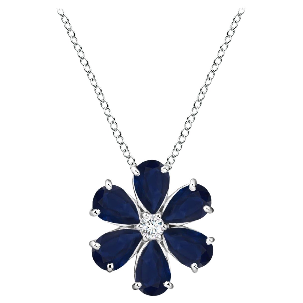 Colgante de racimo de flores de zafiro azul natural Angara de 2,4 ct en oro blanco de 14 quilates