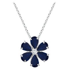 Angara Natural 2.4 ct Blue Sapphire Flower Cluster Pendant in 14K White Gold
