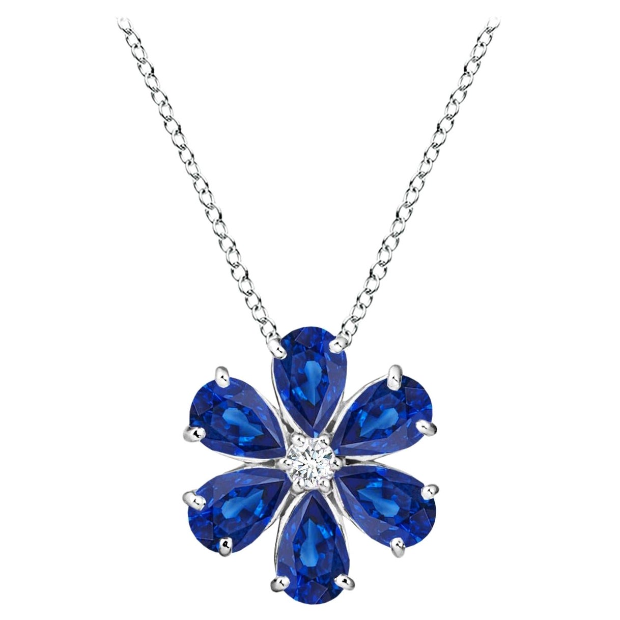 Angara Natural 2.4 ct Blue Sapphire Flower Cluster Pendant in 14K White Gold