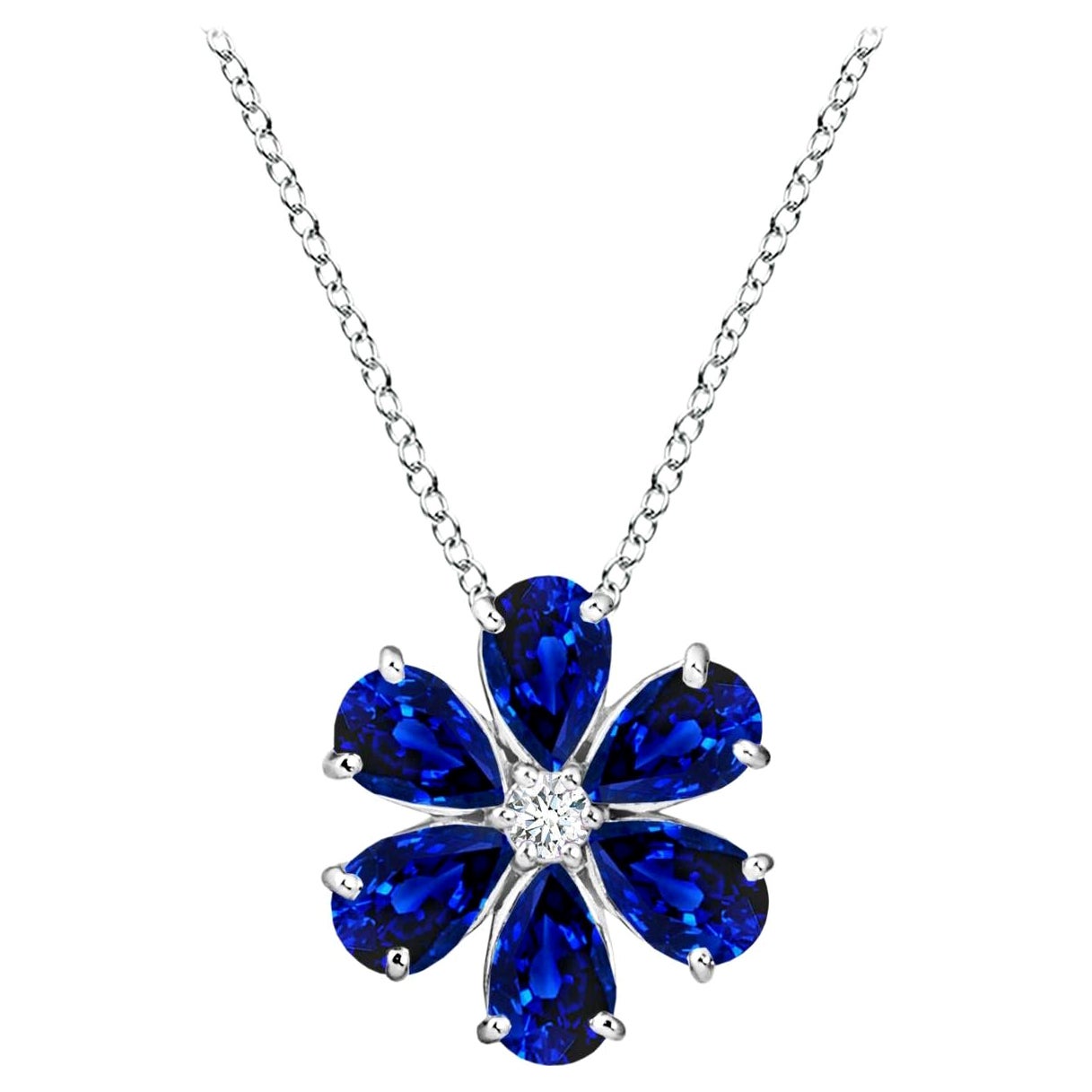 Angara Natural 2.4 ct Blue Sapphire Flower Cluster Pendant in 14K White Gold For Sale