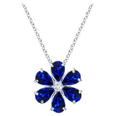 Angara Natural 2.4 ct Blue Sapphire Flower Cluster Pendant in 14K White Gold