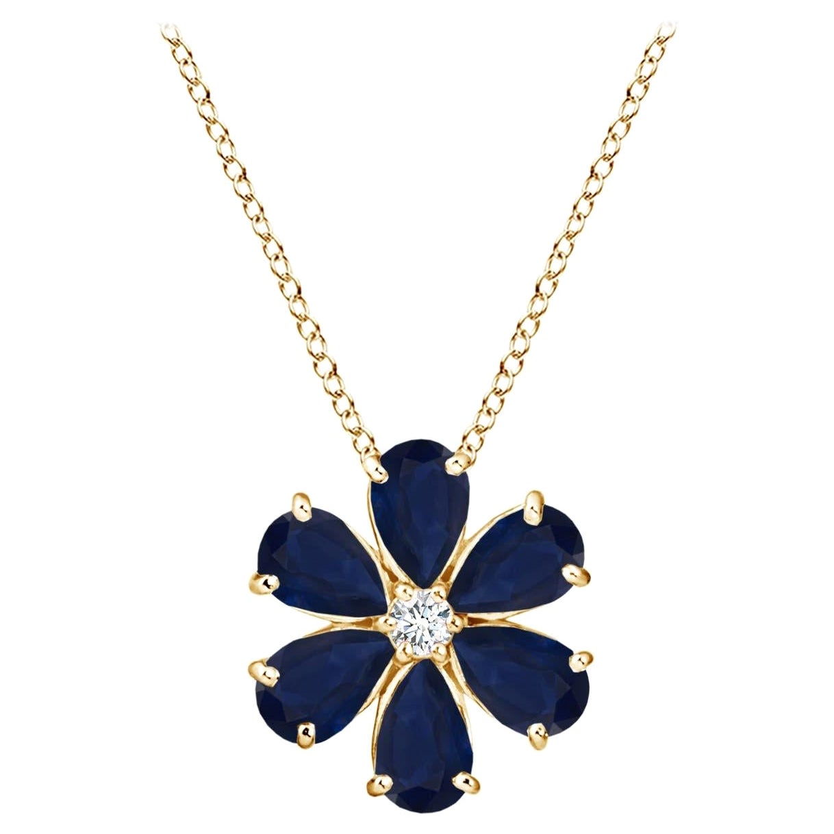 Pendentif Angara Nature 2.4 ct Blue Sapphire Flower Cluster en or jaune 14K