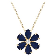 Angara Natural 2.4 ct Blue Sapphire Flower Cluster Pendant in 14K Yellow Gold