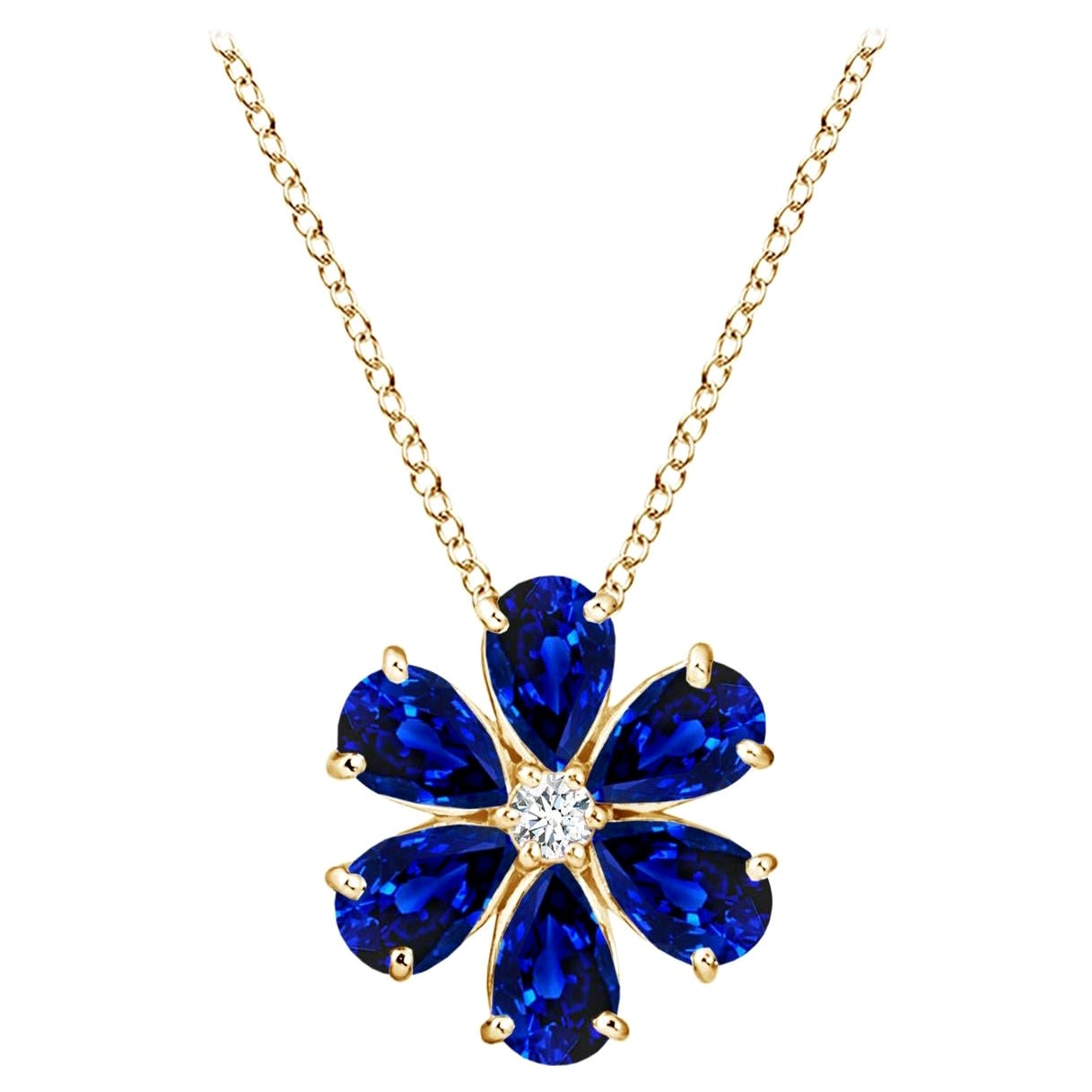 Pendentif Angara Nature 2.4 ct Blue Sapphire Flower Cluster en or jaune 14K