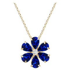 Angara Natural 2.4 ct Blue Sapphire Flower Cluster Pendant in 14K Yellow Gold