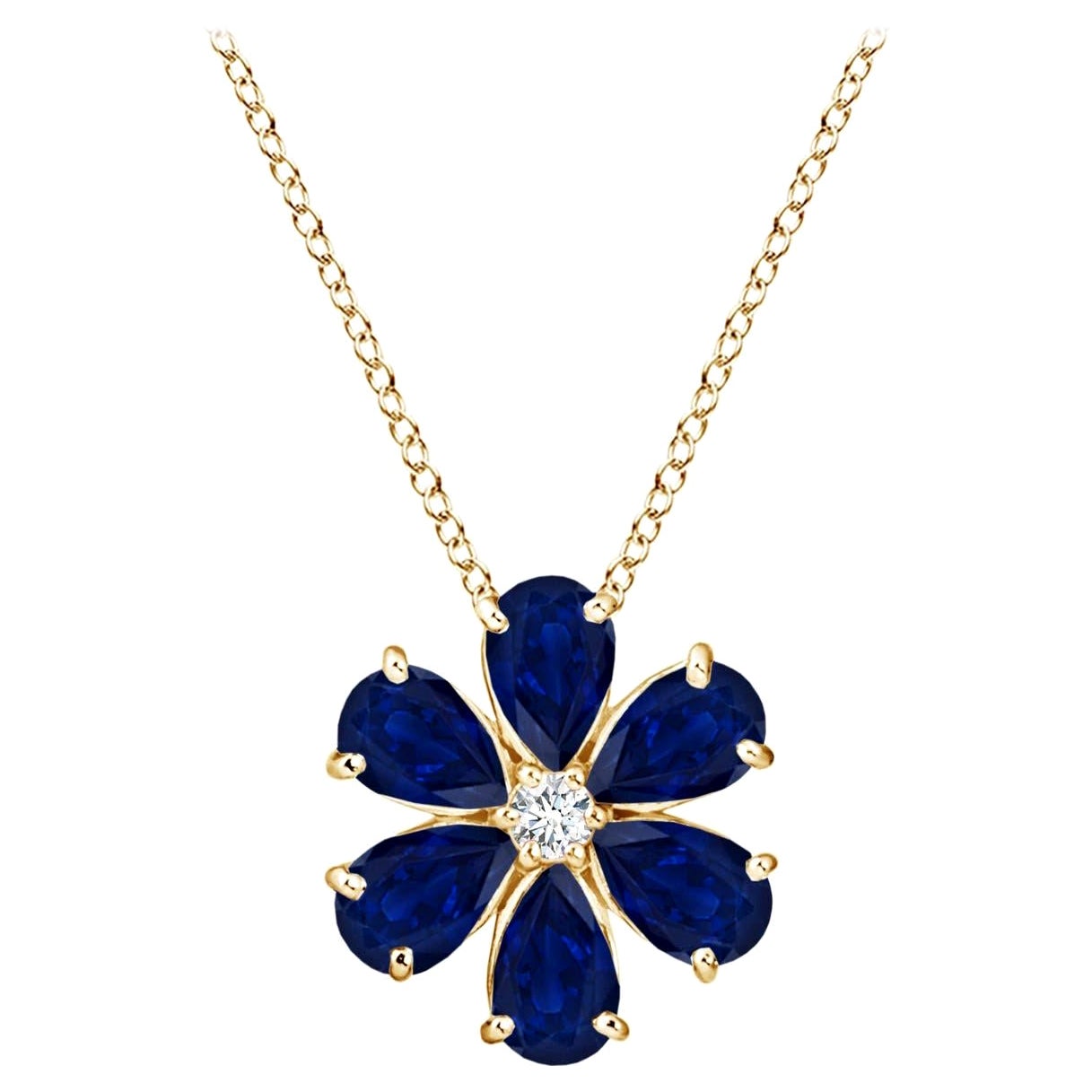 Pendentif Angara Nature 2.4 ct Blue Sapphire Flower Cluster en or jaune 14K
