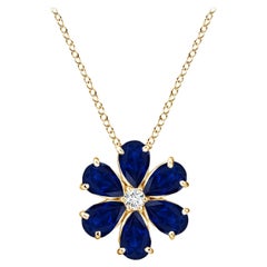 Angara Natural 2.4 ct Blue Sapphire Flower Cluster Pendant in 14K Yellow Gold