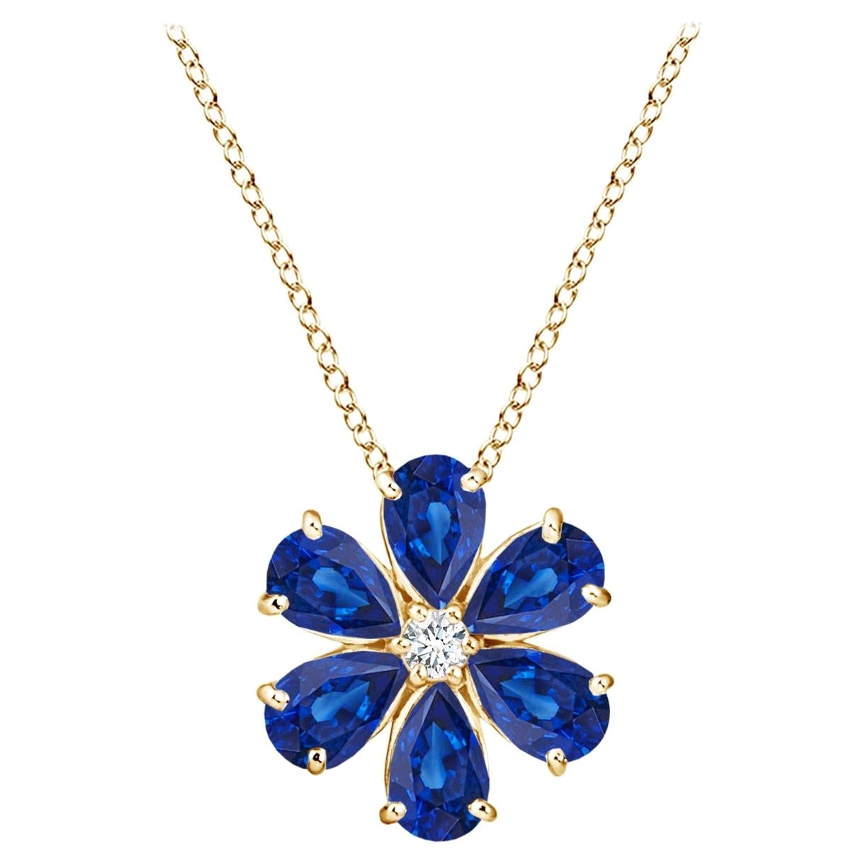 Pendentif Angara Nature 2.4 ct Blue Sapphire Flower Cluster en or jaune 14K